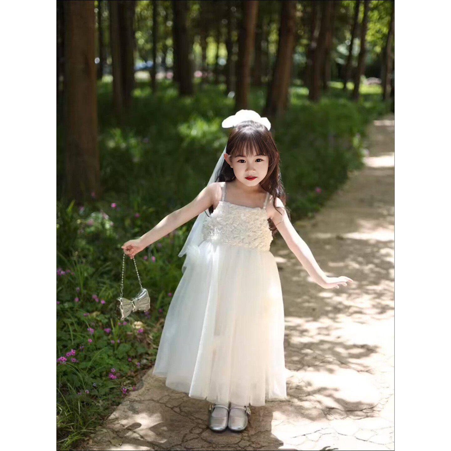 女童生日裙子儿童婚纱礼服立体花朵洋装小女孩绝美蓬蓬裙公主裙