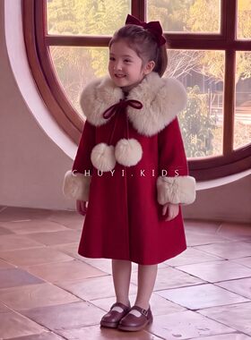 女童红色外套新款女孩过年拜年服
