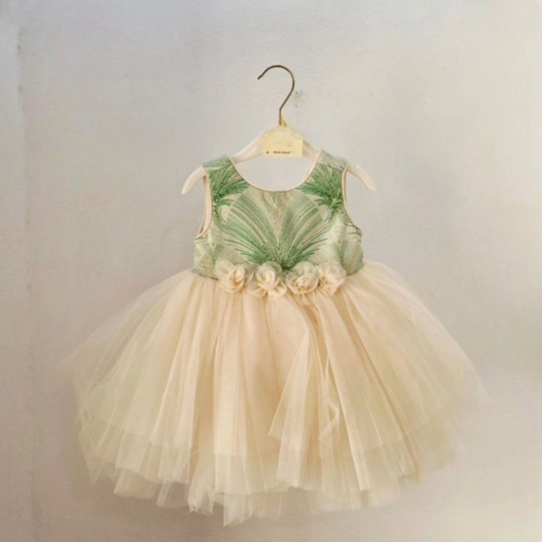 女童连衣裙夏季绿色花朵网纱蓬蓬裙宝宝洋气礼服裙子生日宴公主裙