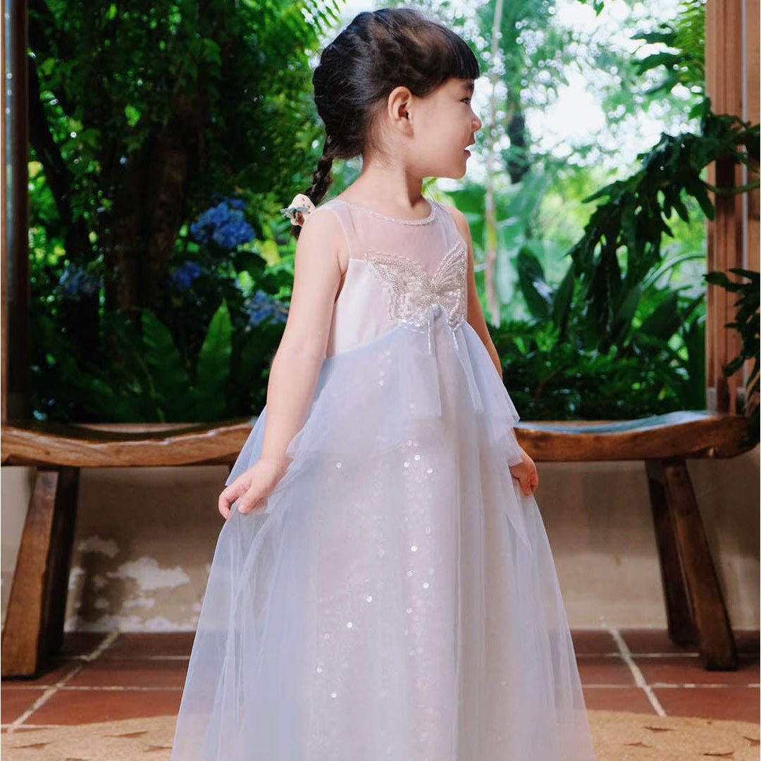 女童生日裙子儿童渐层蝴蝶亮片礼服洋装小女孩绝美高端公主裙夏
