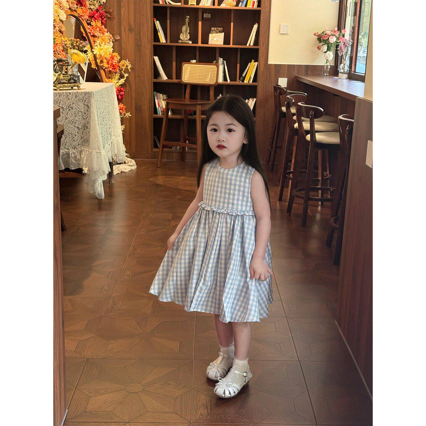 女童生日礼服裙子儿童格纹洋装日常可穿小女孩绝美背心裙公主裙