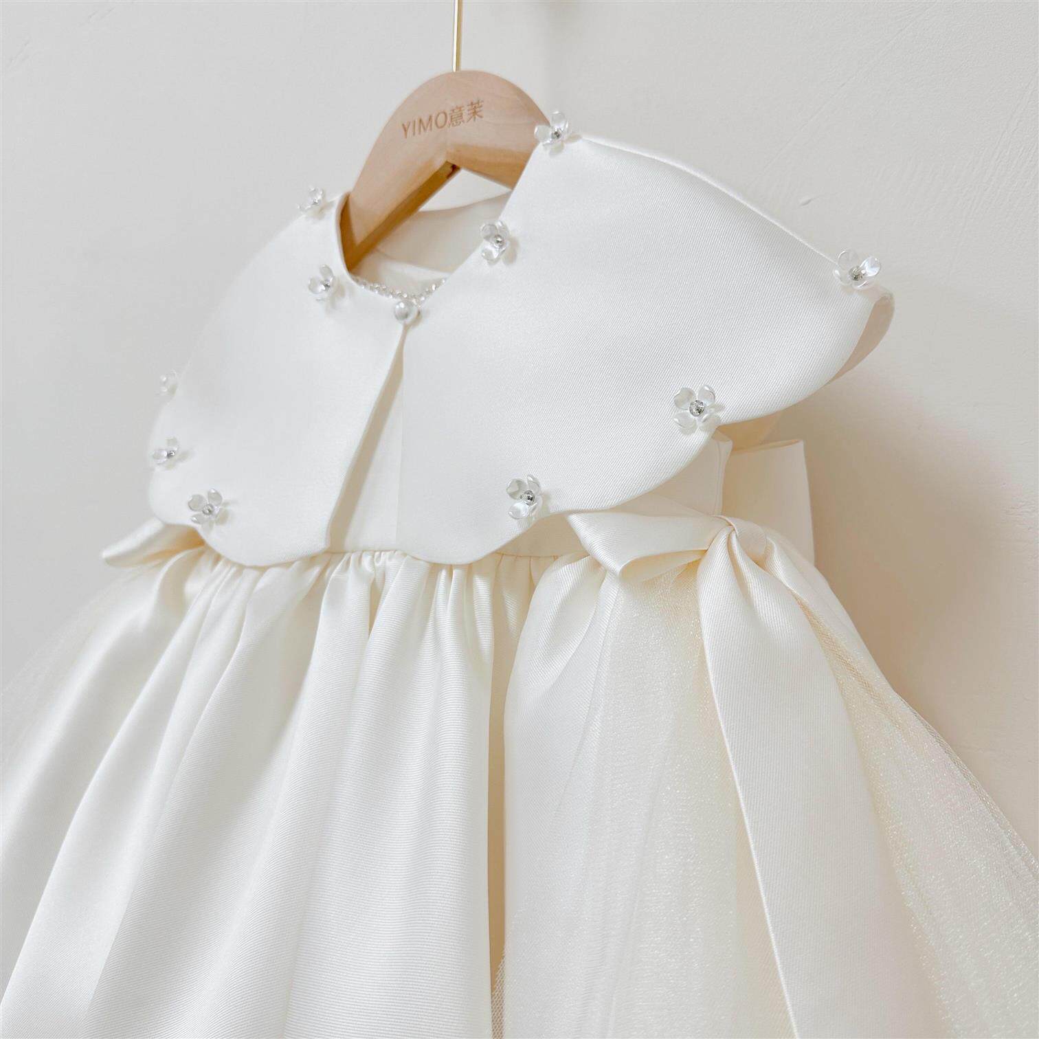 女童法式千金风白色娃娃领披肩裙子套装秋冬女宝宝周岁生日礼服裙