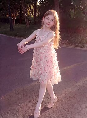 女童夏季碎花吊带连衣裙