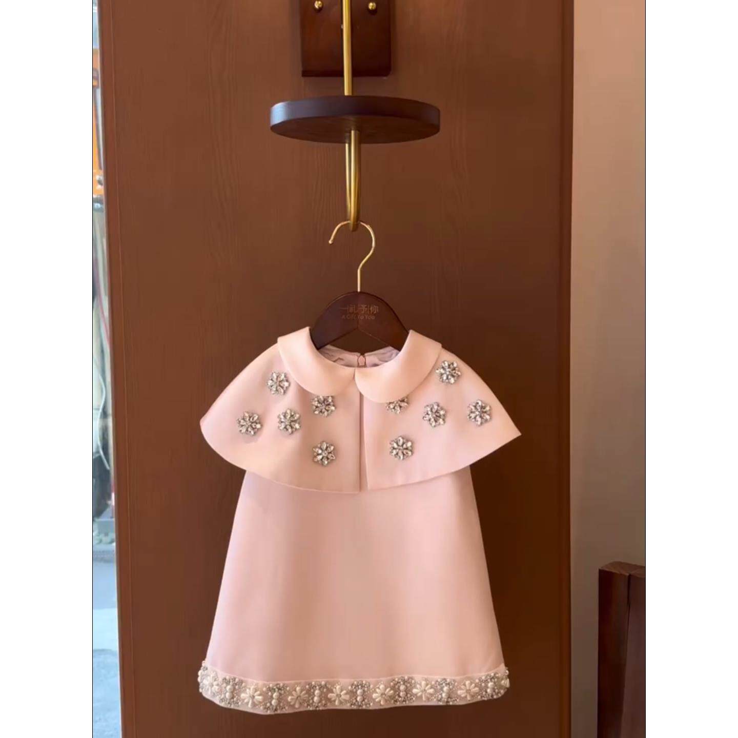 女童粉色娃娃领坎肩连衣裙夏季女宝宝生日礼服公主裙水钻装背心裙