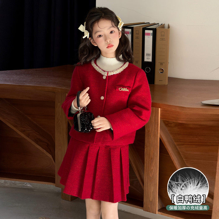 女童新年红套装秋冬2025新款小女孩过年拜年服小香风百褶裙两件套,童装/婴儿装/亲子装,羽绒内胆,淘宝优惠券,粉丝福利购,淘宝优惠卷
