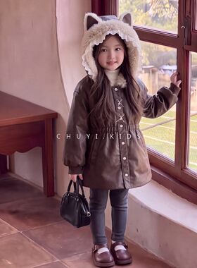 女童加绒皮衣派克服外套冬装2026