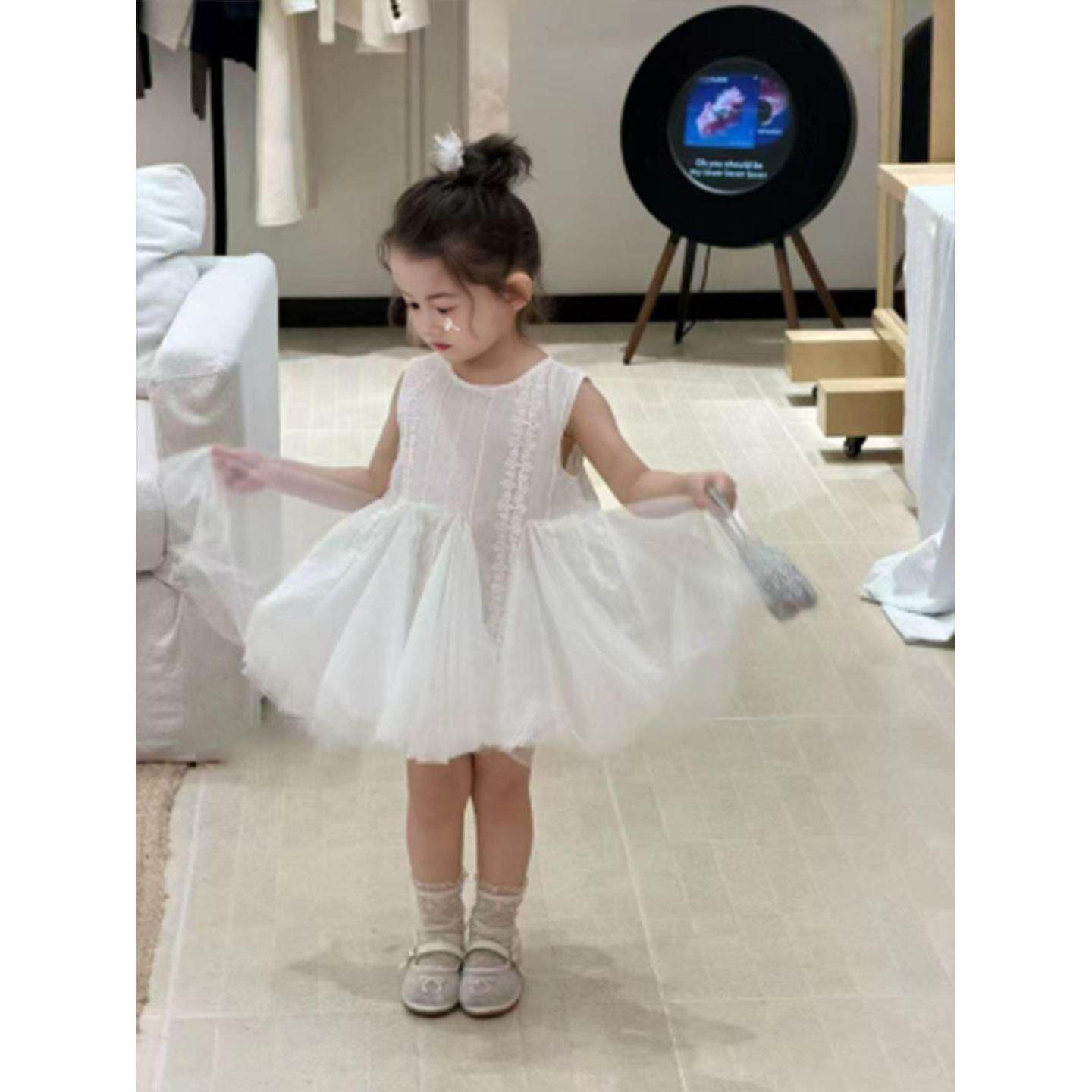 女童生日礼服长裙子儿童装网纱背心白色连衣裙小女孩绝美公主裙夏