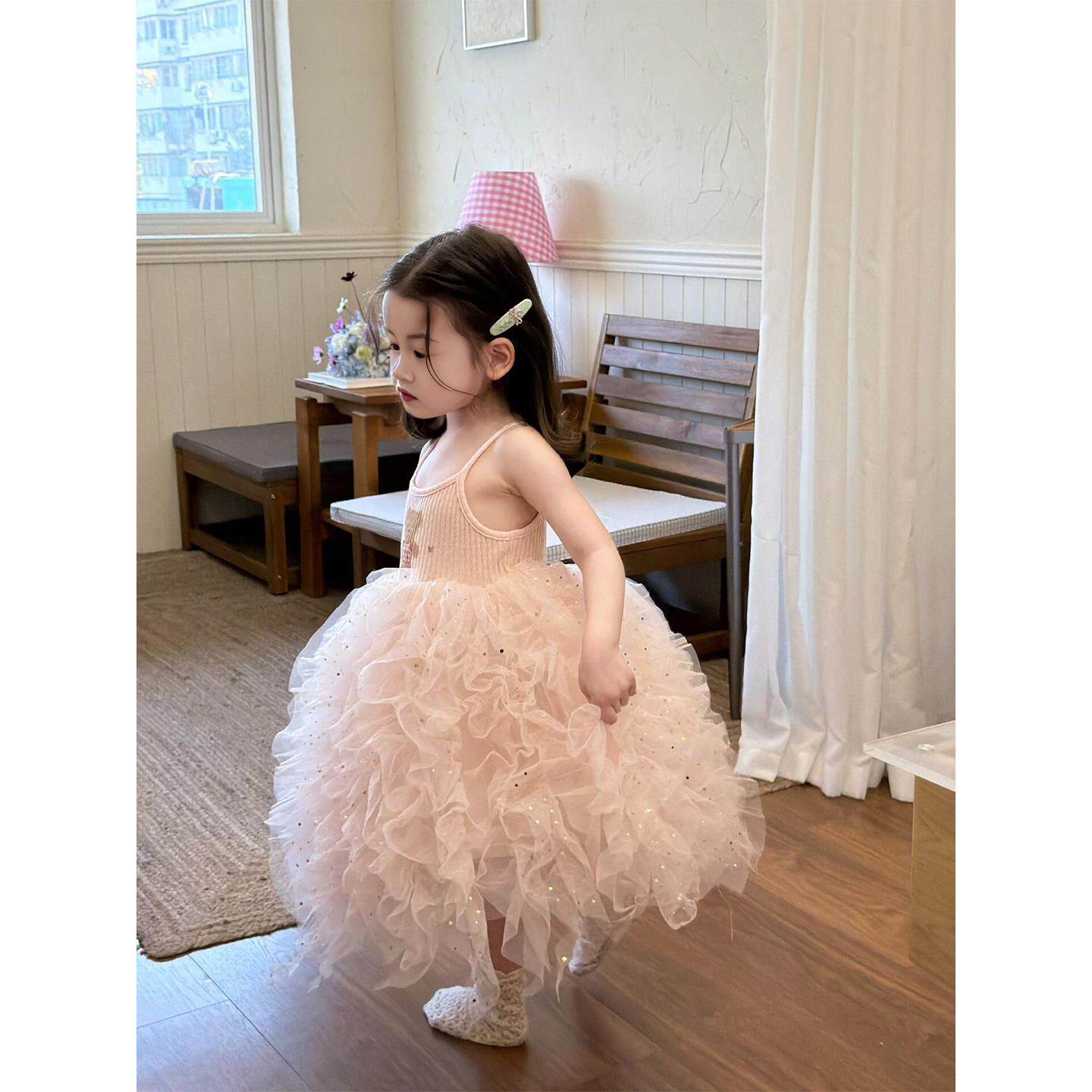 女童春装2026新款连衣裙儿童周岁生日礼服吊带蓬蓬裙迪士尼公主裙