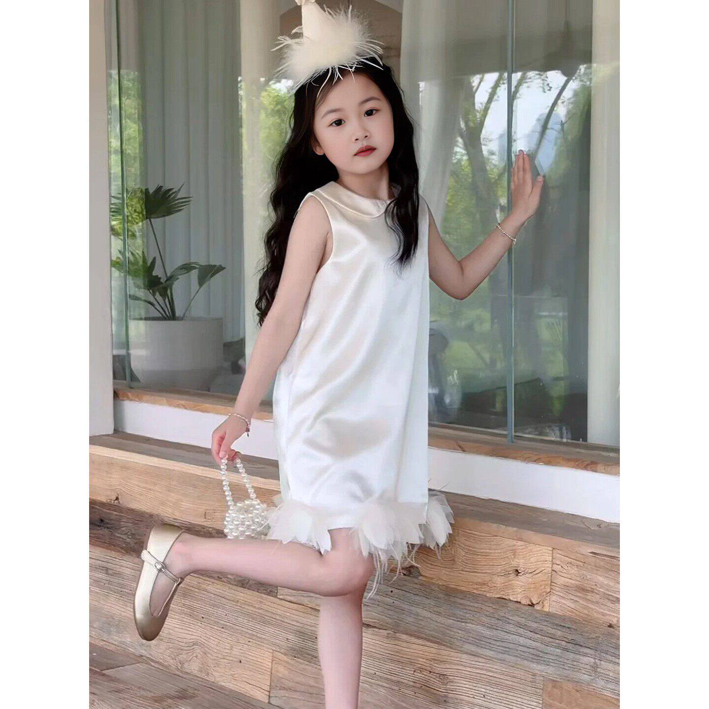 女童生日裙子儿童礼服下摆花瓣娃娃领洋装女孩绝美礼服裙公主裙