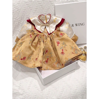 女童迪士尼公主裙新中式满月宝宝衣服周岁生日礼服儿童加绒蓬蓬裙