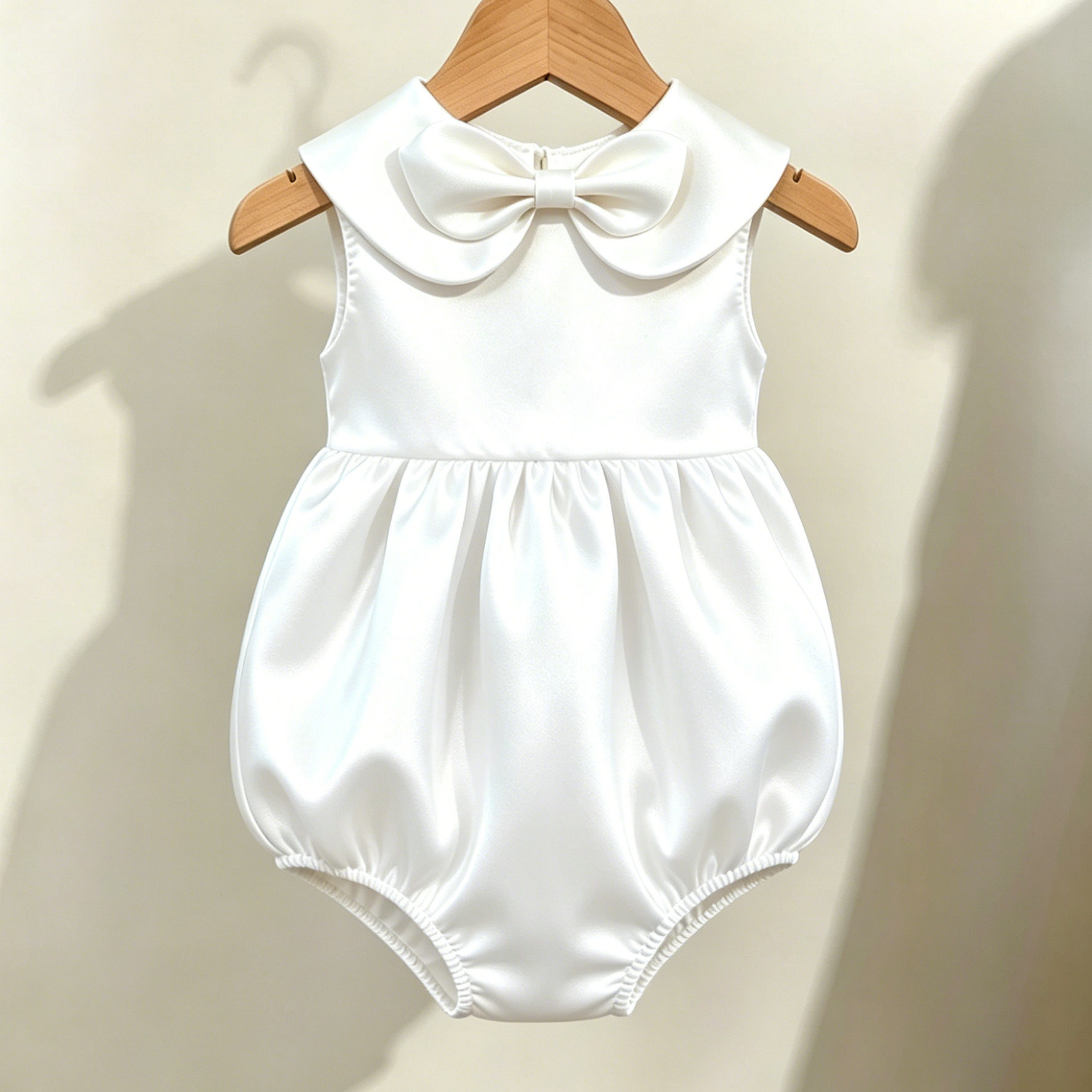 女童白色娃娃领蝴蝶结连身哈衣女宝宝周岁生日礼服薄款婴幼儿爬服