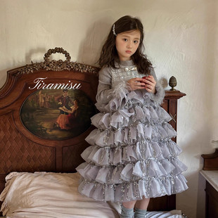 女童小香风连衣裙秋冬新款儿童生日礼服洋气公主裙高级感绝美童装