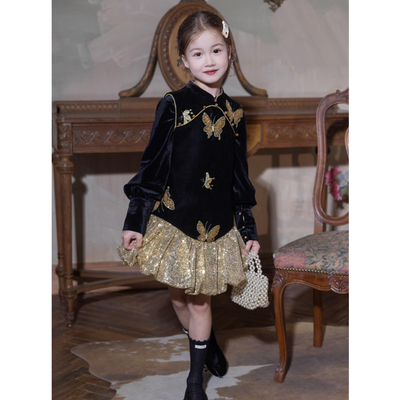 女童冬套装迪士尼公主裙儿童加绒加厚花苞背心裙子生日礼服连衣裙