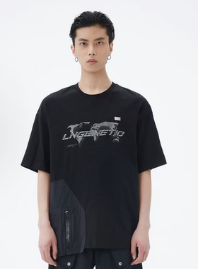 李宁LNG 都市机能系列夏季宽松贴袋拼接字母短袖T恤男款FABB022