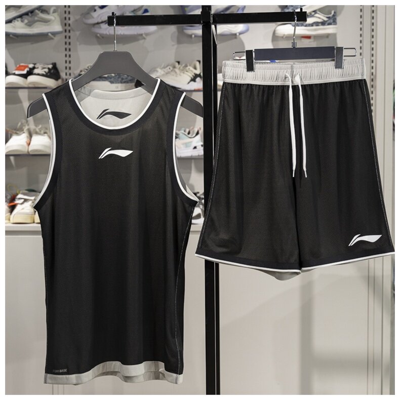 李宁比赛套装男子2025夏季背心短裤排湿速干两面穿篮球服AATU065