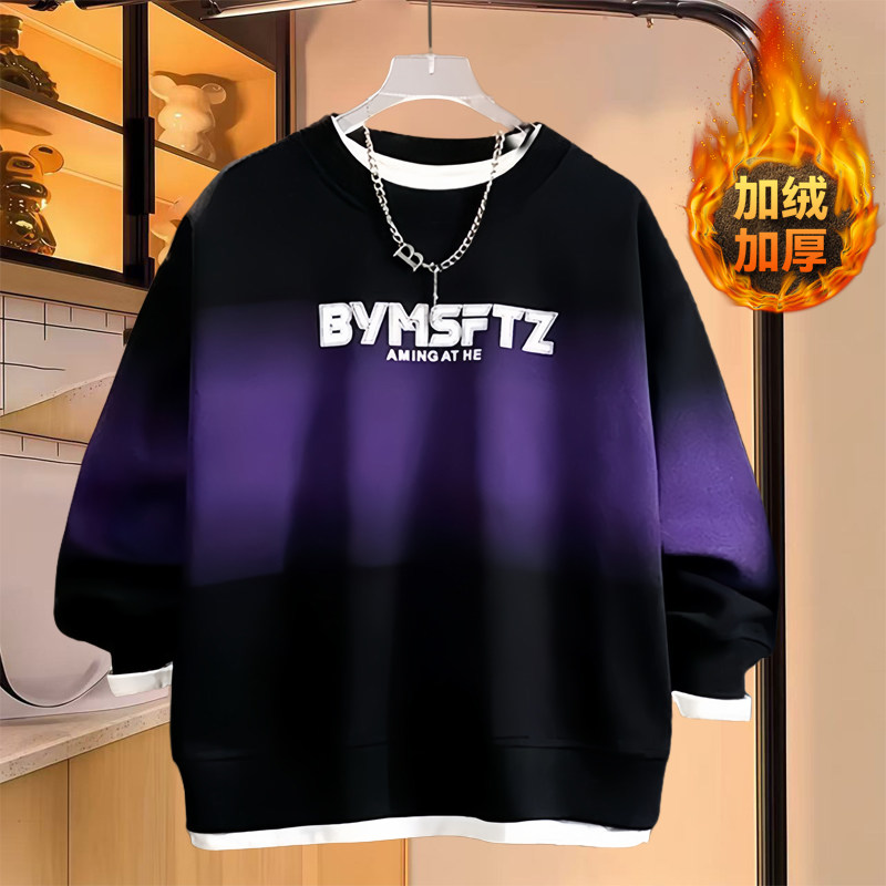 胖童加绒卫衣男童加肥加大长袖秋冬款中大童宽松运动服保暖上衣潮