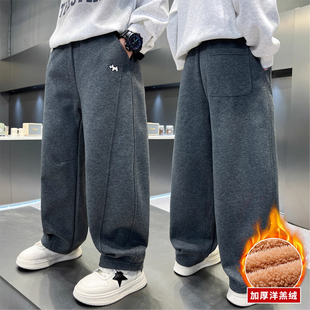胖大童裤子加绒加厚宽松胖男童青少年保暖运动裤长裤中大童冬季裤