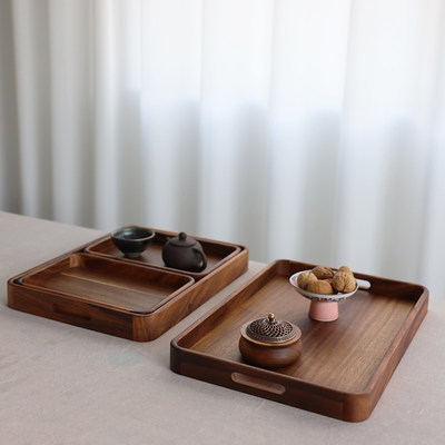 长方形茶水杯日式木质托盘茶盘点心盘收纳家用放茶杯敬茶果盘木盘