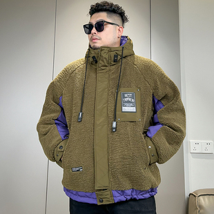 350斤冬季仿羊羔绒加厚男士棉服加肥加大码新款宽松抓绒外套棉衣