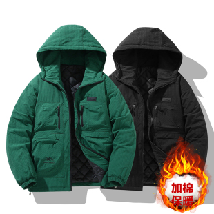 380斤冬季工装棉服男士加肥加大码棉衣宽松保暖连帽加厚外套棉袄