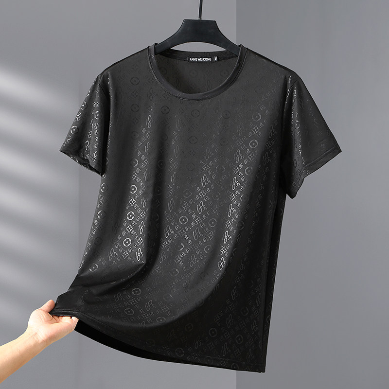 加肥加大冰丝大肚子短袖t恤男350斤夏季半袖特大码薄款速干胖子衫