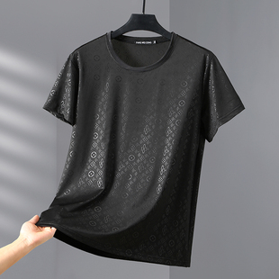 加肥加大冰丝大肚子短袖t恤男350斤夏季半袖特大码薄款速干胖子衫