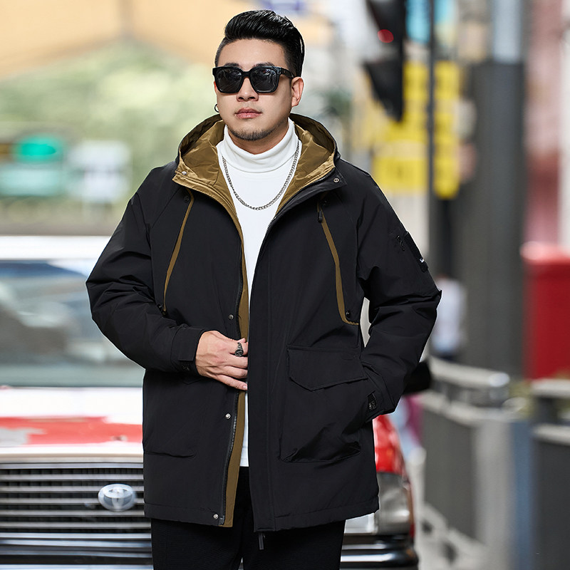 显瘦新款春秋中长款加绒外套风衣男棉衣加肥加大码棉服夹克350斤