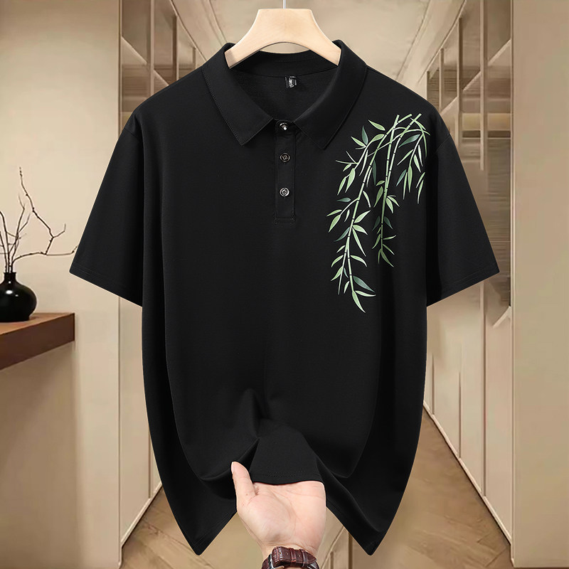 300斤大码短袖t恤男新中式新款宽松潮休闲加肥加大polo衫国风上衣