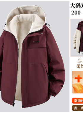大码薄款棉服男潮流秋冬仿羊羔绒双面穿二棉加肥加大棉衣加绒外套