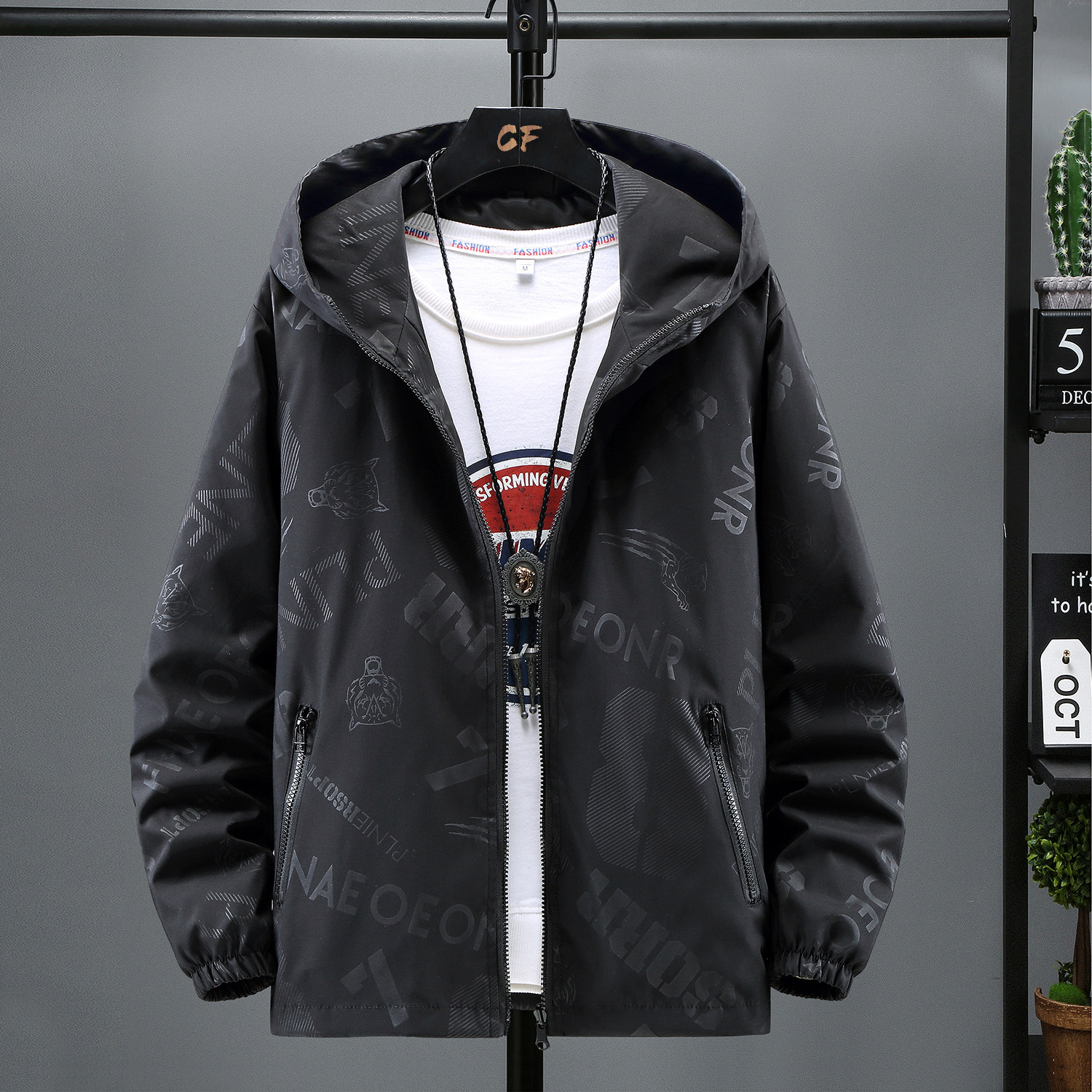 春秋大码外套男薄款潮休闲宽松褂子男装加肥加大帅气胖子肥佬夹克