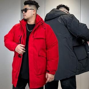 本命年红色外套棉袄 棉服保暖加肥加大码 工装 加厚棉衣男宽松中长款