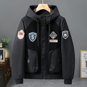 上衣百搭加肥加大外套 连帽夹克男宽松时尚 300斤新款 春秋刺绣大码