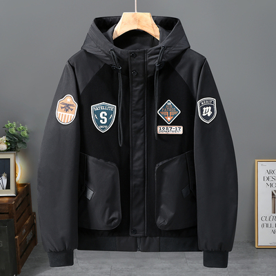 300斤连帽春秋宽松飞行夹克男