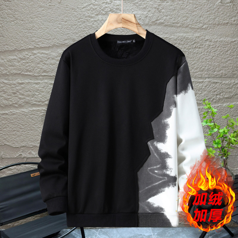 350斤加绒潮牌重磅渐变拼接卫衣男加肥加大码秋冬宽松外穿上衣