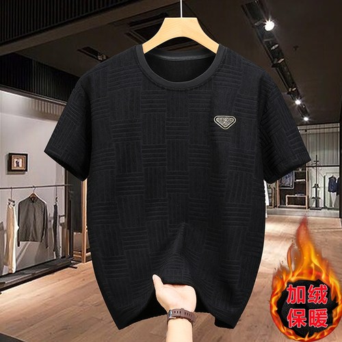 350斤胖哥秋冬大号高档加绒短袖