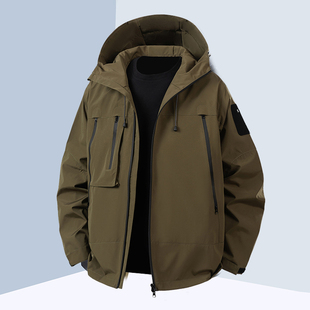 300斤春秋新款大码冲锋衣外套男加肥加大宽松连帽夹克肥佬上衣潮