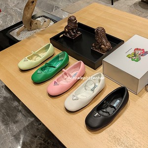 高定 马龙卡色面包平底鞋女款2023新款软底羊皮三角标玛丽珍女鞋
