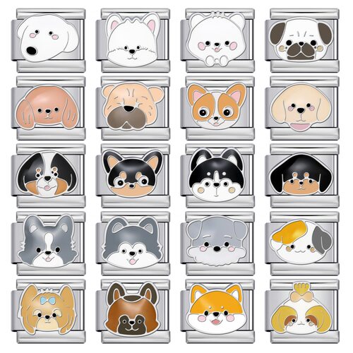 2件可爱卡通狗狗萌宠系列不锈钢滴油DIY意大利模块手链表带礼物