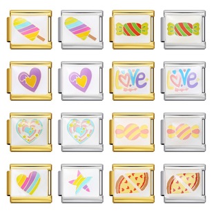 金银底彩色图案意大利模块手链不锈钢滴油DIY表带闺蜜女生礼物