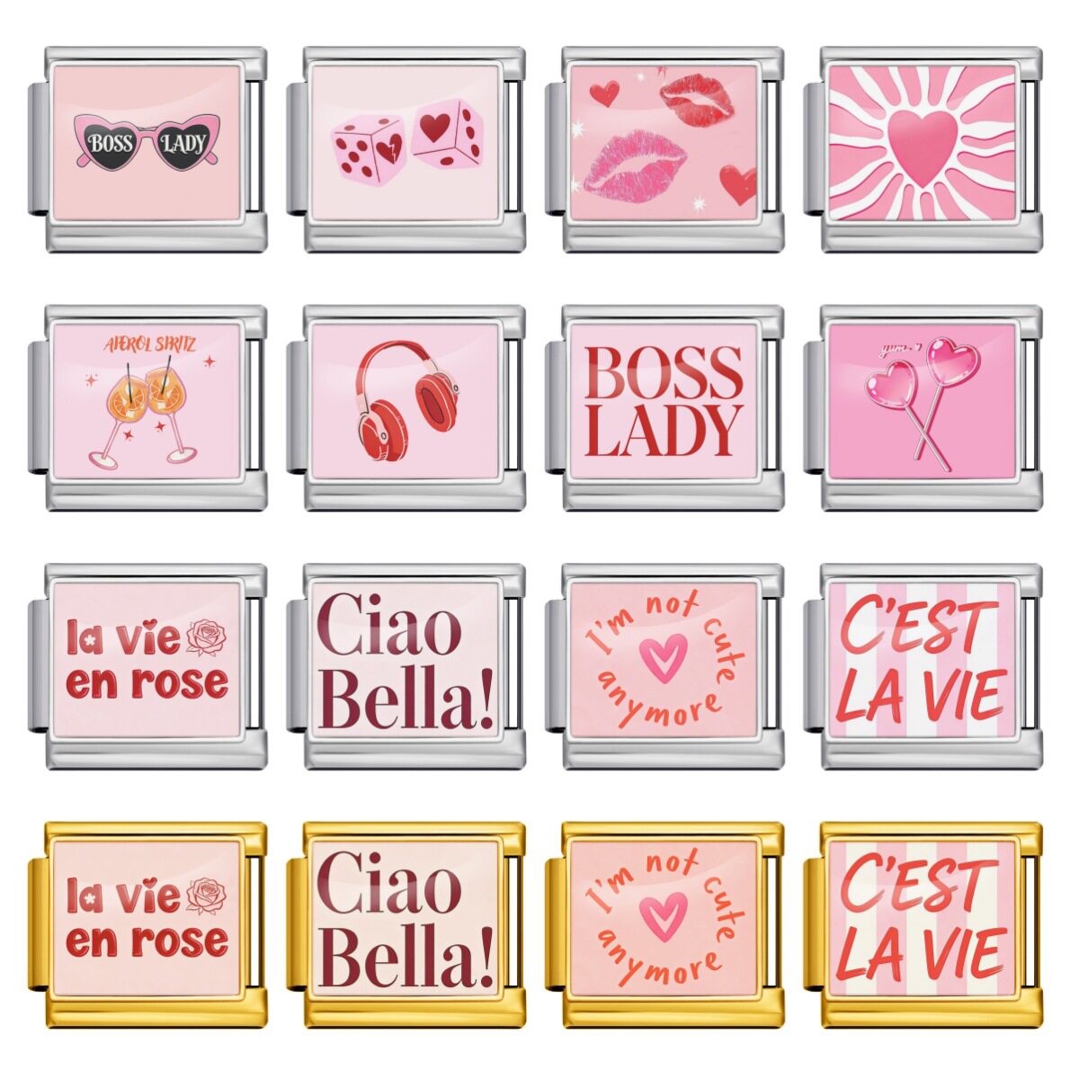 粉色系意大利模块手链图片打印金银不锈钢DIY弹力表带小女生礼物