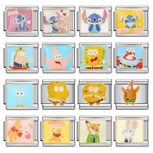 可爱卡通意大利模块手链不锈钢焊接滴油DIY弹力拼接表带闺蜜礼物