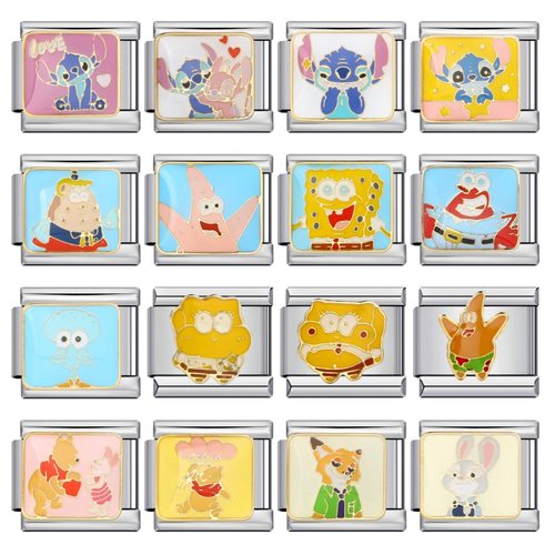 可爱卡通意大利模块手链不锈钢焊接滴油DIY弹力拼接表带闺蜜礼物