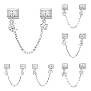 新款银色双吊坠意大利模块手链不锈钢挂钩DIY表带链情侣闺蜜礼物