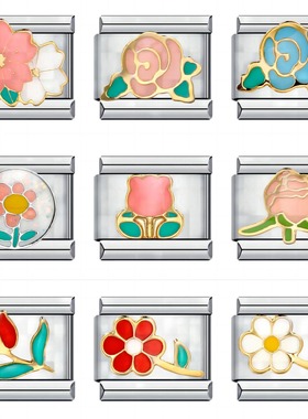 花卉不锈钢滴油焊接图案意大利模块手链 Italian charm bracelet