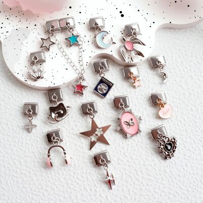 5件不锈钢意大利模块手链DIY银色星月爱心吊坠手环Italian charms