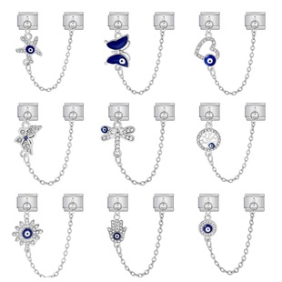 金银色恶魔之眼双挂钩链条意大利模块手链不锈钢DIY弹力表带礼物