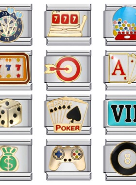 新款棋牌娱乐不锈钢意大利模块手链滴油个性DIY焊接手环表带礼物