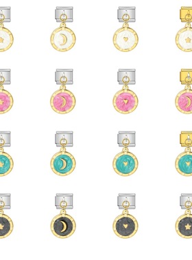 金银底圆形吊坠意大利模块手链不锈钢滴油挂钩时尚DIY表带礼物