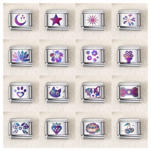 紫外激光雕刻图案意大利模块手链不锈钢DIY弹力表带情侣闺蜜礼物