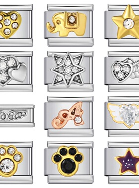 意大利模块手链金银带钻图案diy不锈钢焊接弹力个性拼接表带礼物